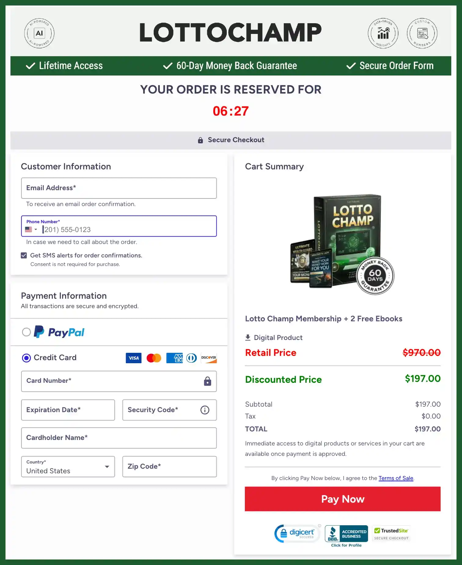 LottoChamp Order Page